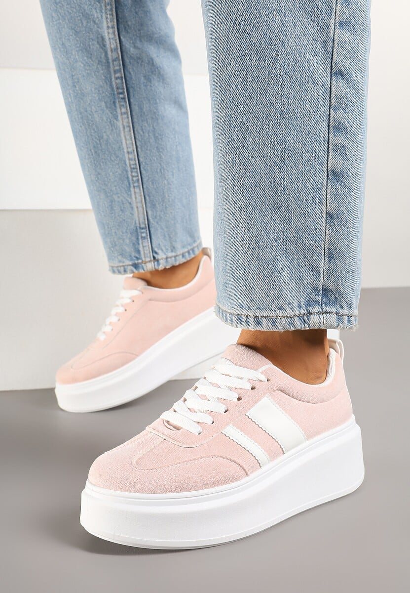 Różowe Sneakersy Klasyczne Tenisówki na Grubej Podeszwie z Koturnem Adessia