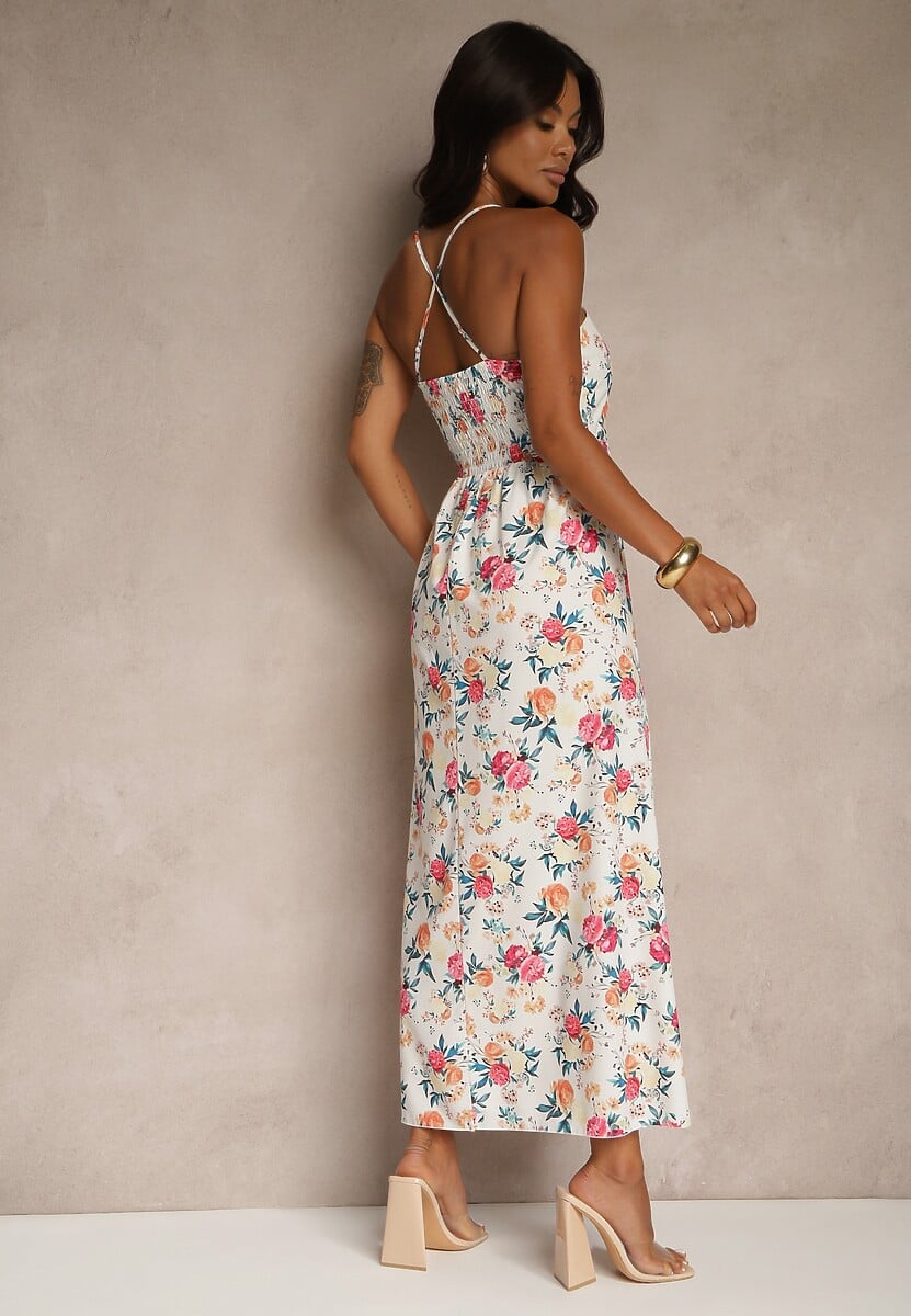 Różowa Rozkloszowana Sukienka z Wiskozą w Kwiatowy Wzór Nalivie