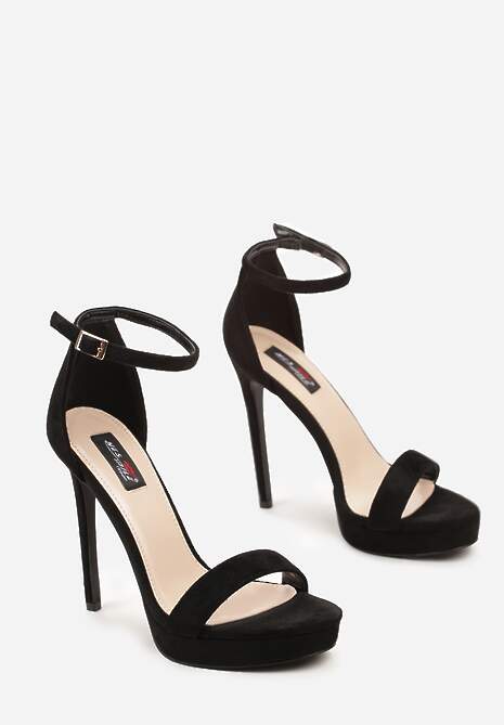 Czarne Sandały z Imitacji Zamszu na Szpilce i Niskiej Platformie z Okrągłym Noskiem Niraela