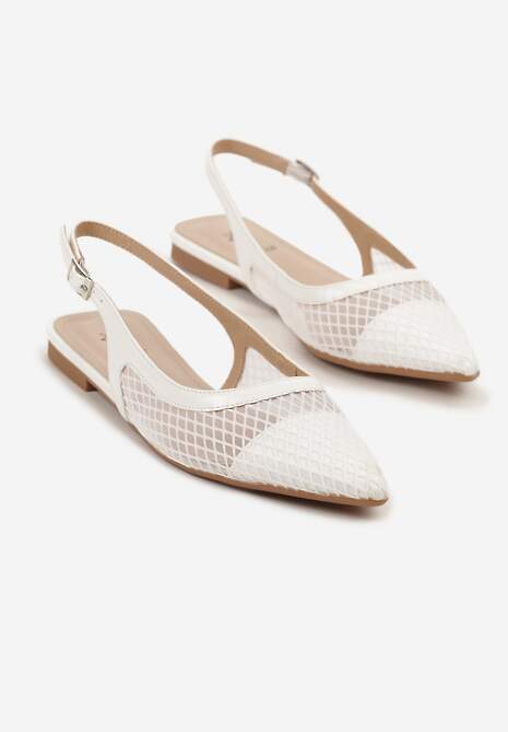 Białe Siateczkowe Sandały ze Szpiczastym Noskiem i Paskiem z Klamerką Yastia