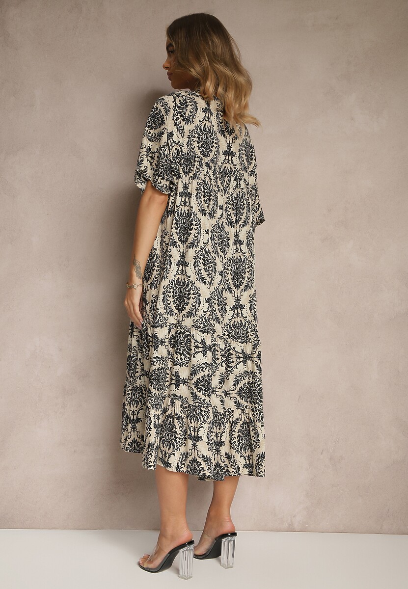 Czarna Sukienka z Bawełną i Abstrakcyjnym Motywem Filarella