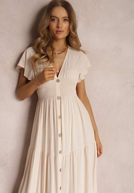 Beżowa Sukienka z Wiskozy Lobsy