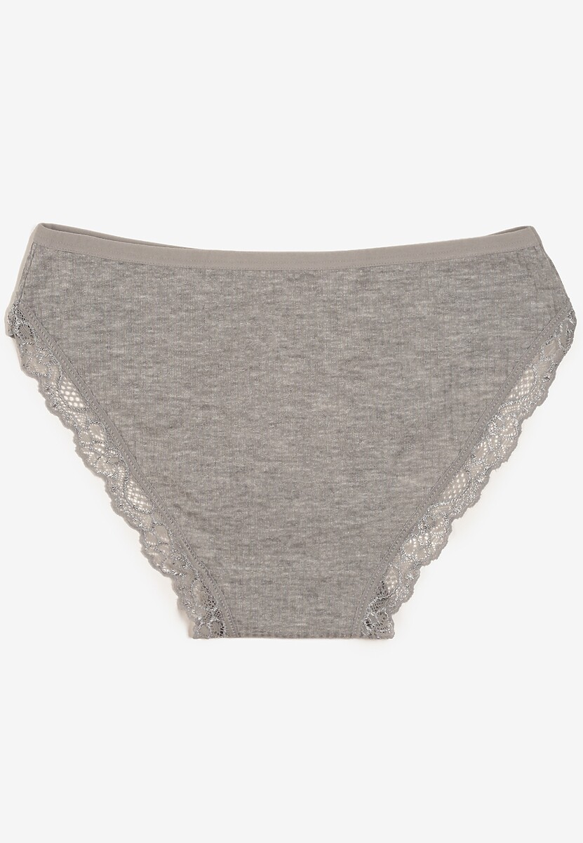 Szare Koronkowe Majtki Figi z Bawełny z Gumką w Pasie Amivia