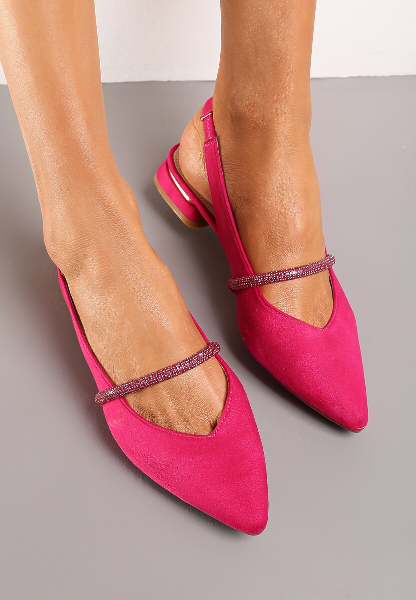 Fuksjowe Czółenka z Noskiem w Szpic Paskiem z Cyrkoniami i Skórzaną Wkładką  Veietta