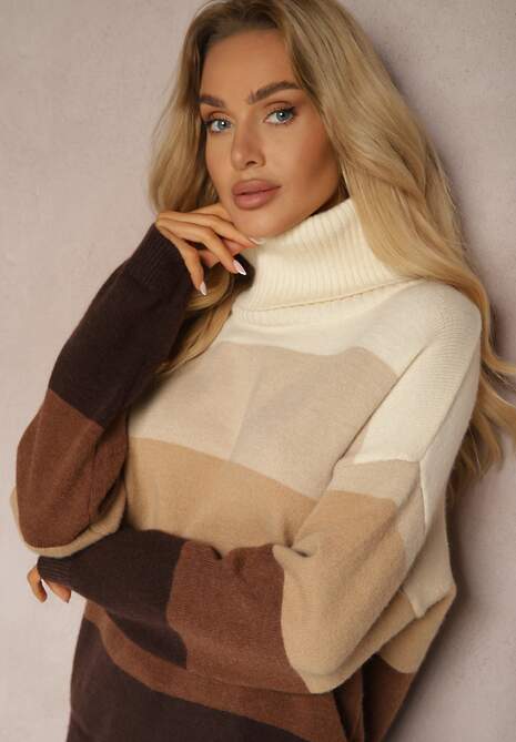 Beżowy Golf z Kaszmirem i Wiskozą Azinita