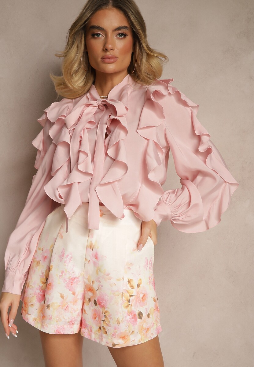 Zielone Szorty High Wiast w Kwiaty Nerovia