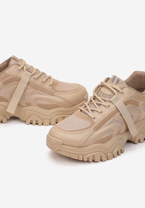 Ciemnobeżowe Sneakersy Zdobione Tłoczeniami z Amortyzującą Wkładką Arysza