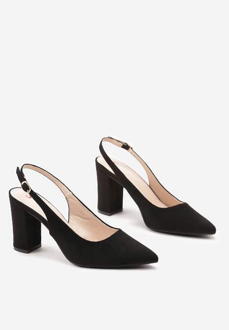 Czarne Czółenka na Słupku ze Szpiczastym Noskiem Peloria