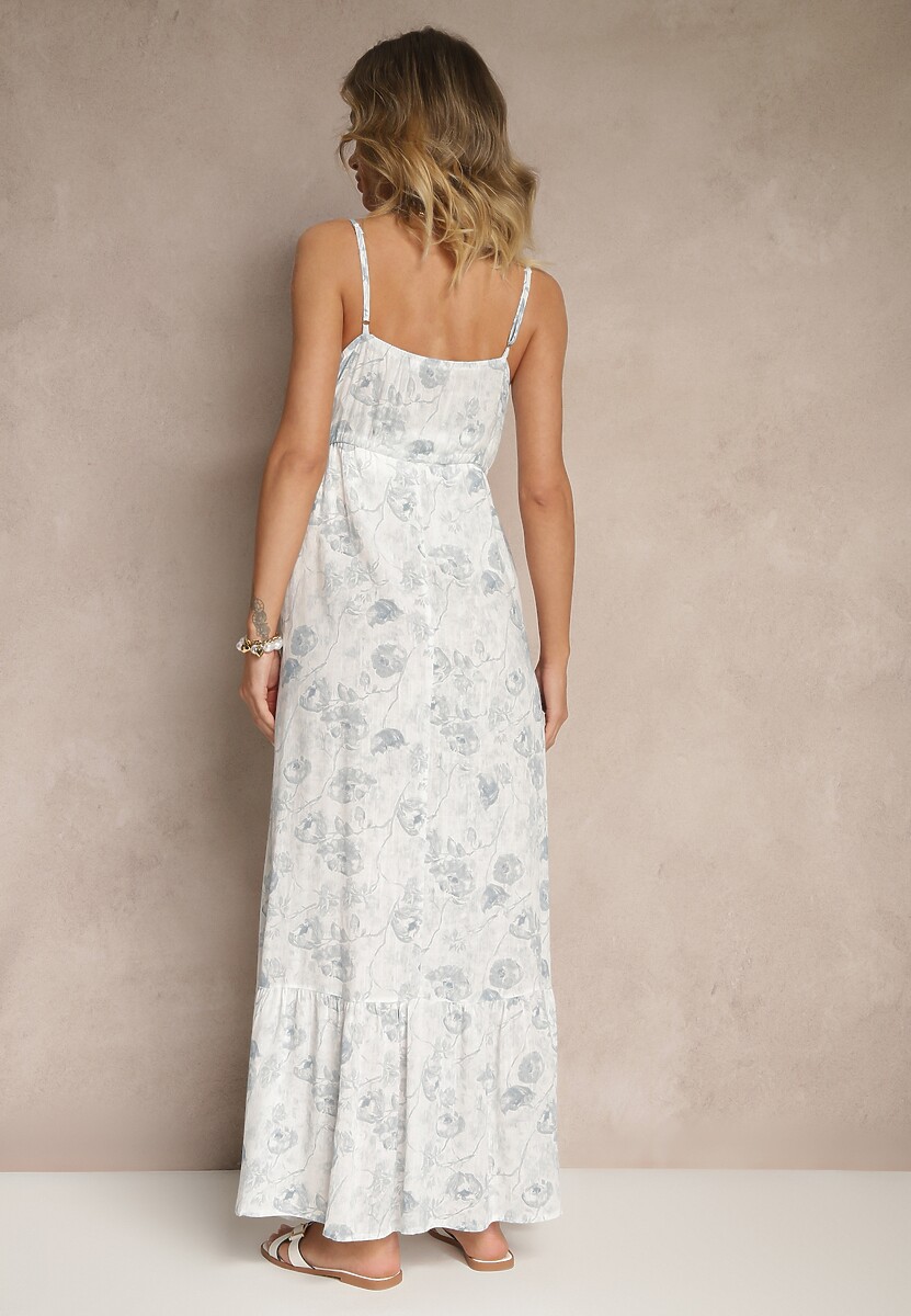 Niebieska Sukienka z Cienkimi Ramiączkami z Wiskozą i Lnem Sortta