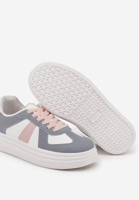 Niebiesko-Białe Sneakersy na Platformie Ozdobione Paskami ze Sznurowaniem Bormi
