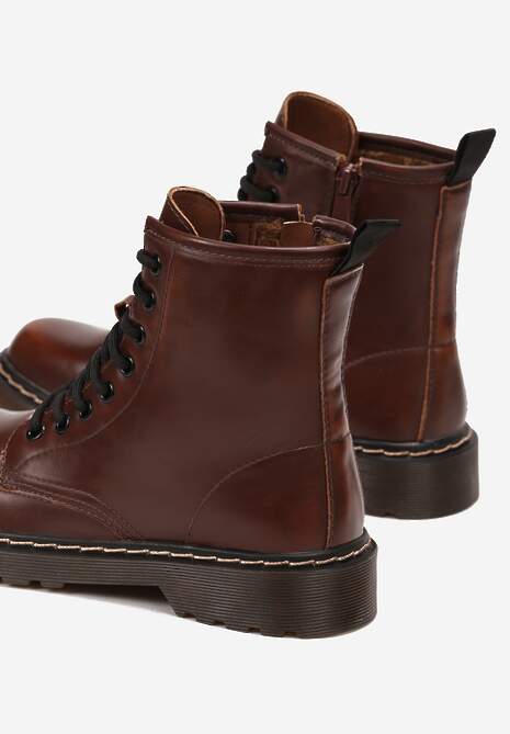 Brązowe Botki Workery na Grubej Podeszwie Inroca