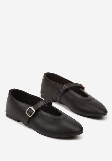 Czarne Balerinki Vices w Stylu Mary Jane z Klamerką i Skórzaną Wkładką Dimaline