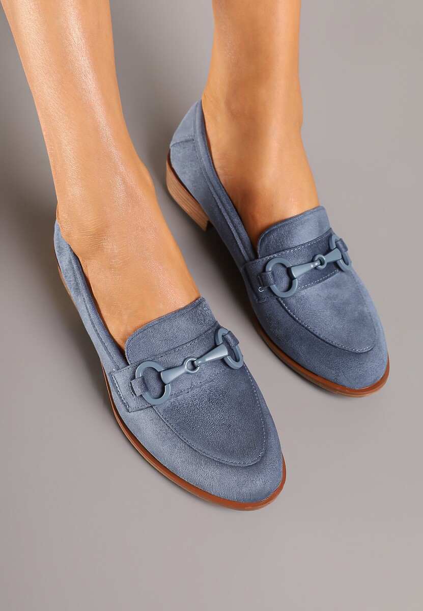 Niebieskie Mokasyny Vices z Wkładką ze Skóry Naturalnej Zdobione Łańcuszkiem Delariona