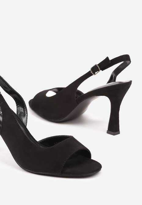 Czarne Sandały na Obcasie Zapinane na Sprzączkę Nonasel