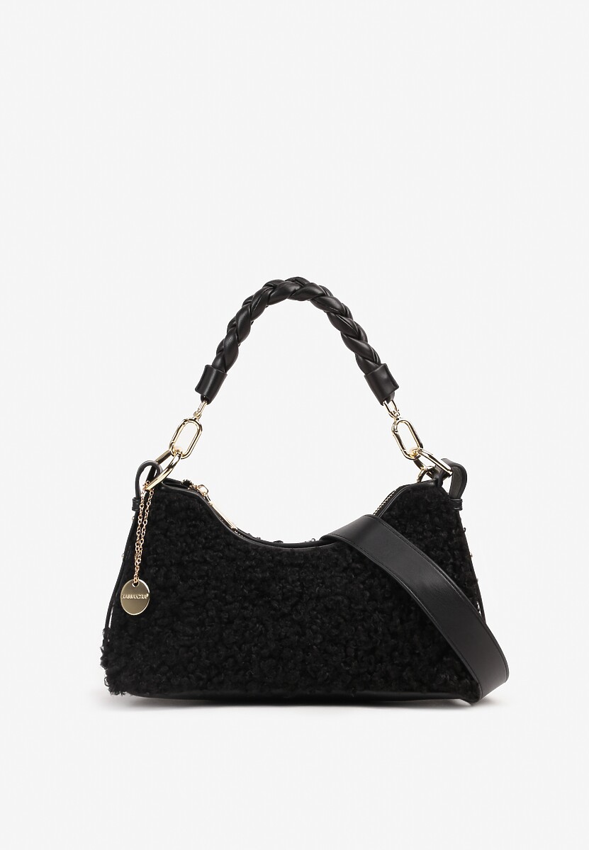 Brązowa Torebka na Ramię z Futerkiem Dodatkowym Paskiem i Breloczkiem Nevanira