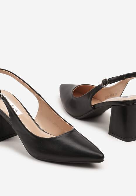 Czarne Sandały Slingback na Słupkowym Obcasie Tenella