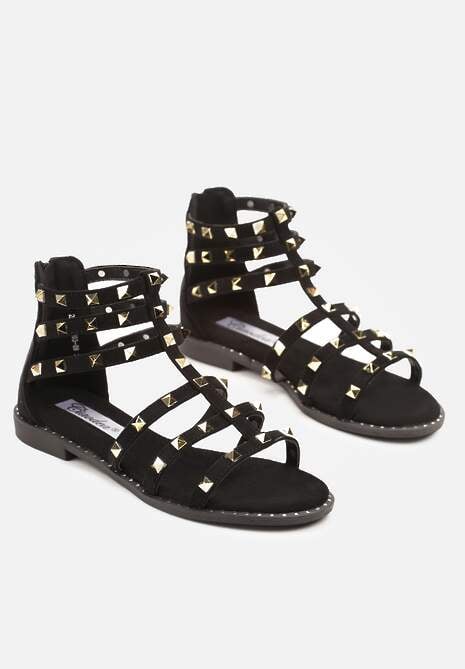 Czarne Sandały w Stylu Rzymianek Ozdobione Ćwiekami Novirae