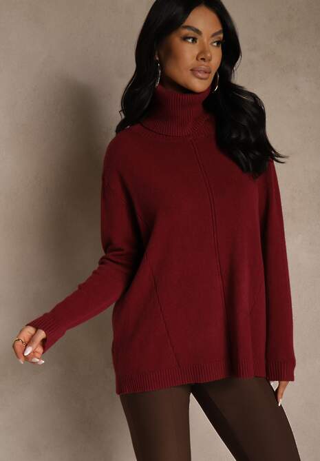 Bordowy Golf o Fasonie Klasycznego Swetra z Domieszką Kaszmiru Rorilaine