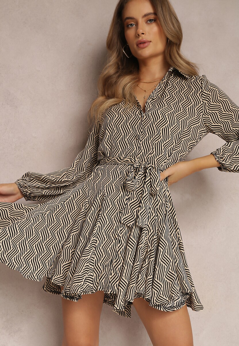 Beżowa Sukienka Koszulowa Lelli