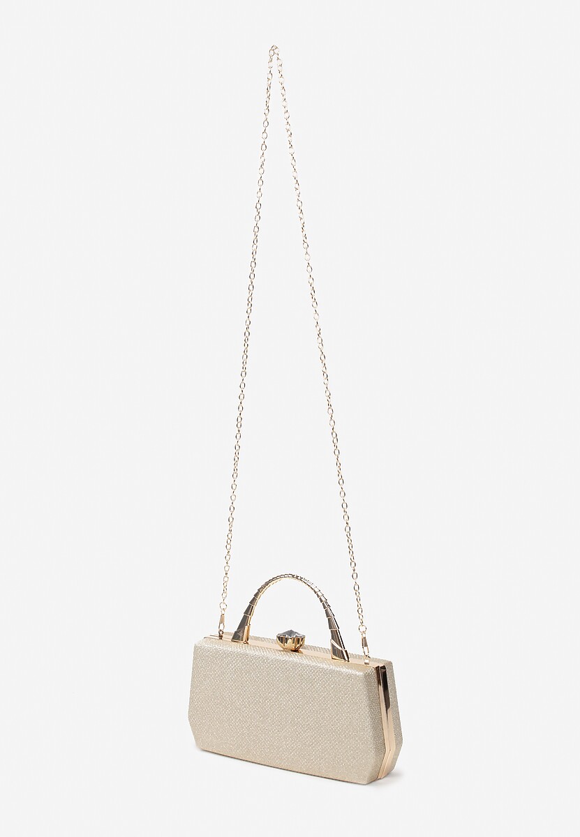 Złota Połyskująca Torebka Kopertówka z Rączką Bronna