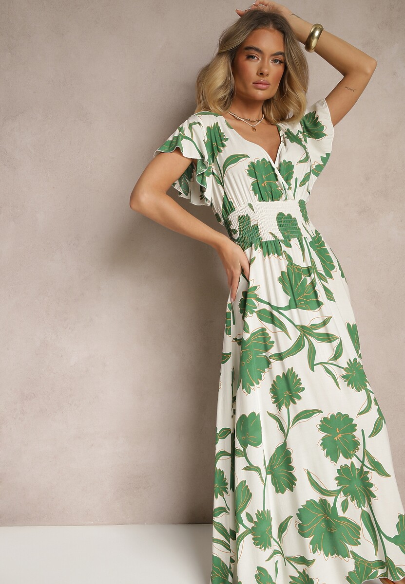Zielona Sukienka z Wiskozy w Kwiatowy Wzór Corinea