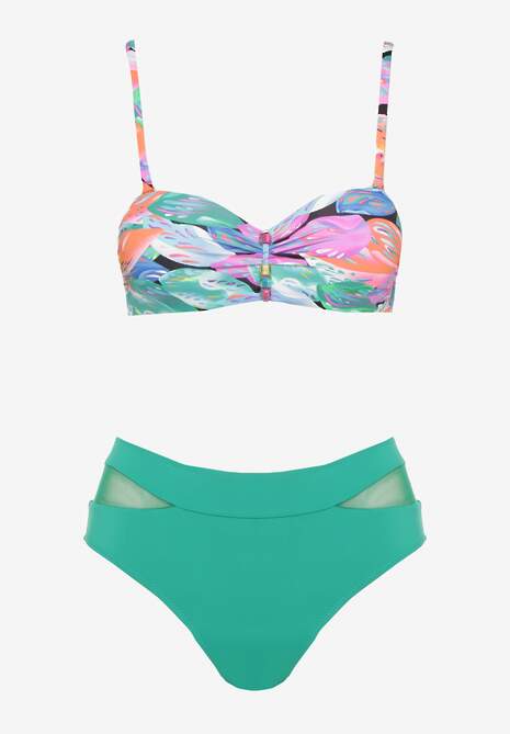 Ciemnozielone Bikini Majtki Typu Figi i Biustonosz w Abstrakcyjny Motyw Anitlle