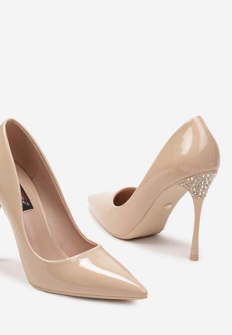 Beżowe Lakierowane Szpilki z Cyrkoniami Erolia