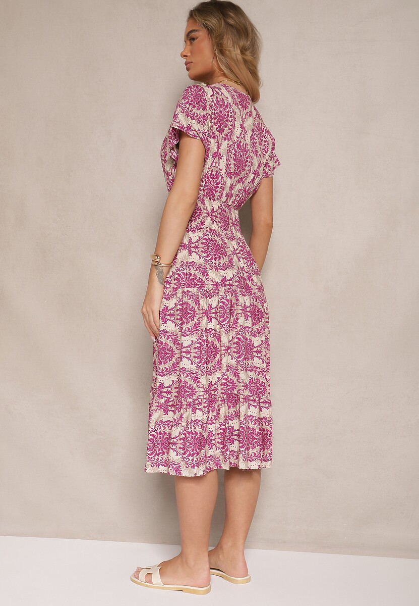 Różowa Rozkloszowana Sukienka z Bawełny z Gumką w Talii Desanita