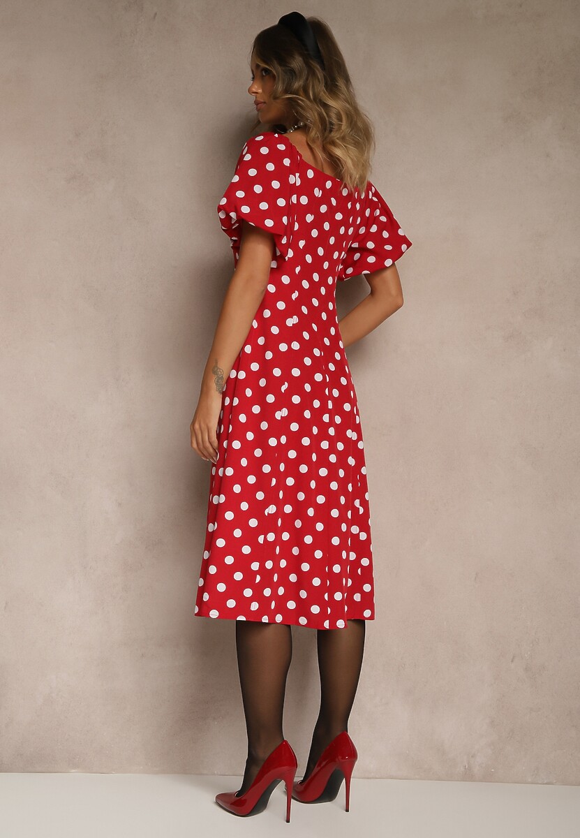 Czerwona Sukienka Hiszpanka Vices w Kropki o Rozkloszowanym Kroju Zilua