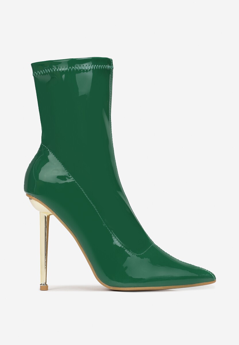Zielone Botki Lakierowane z Metalicznym Obcasem Maddies