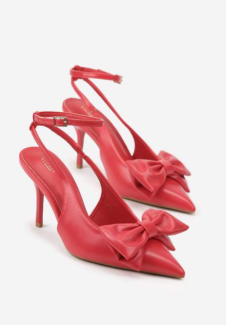 Czerwone Sandały Vices na Szpilce Slingback Ozdobione Kokardą Tilvanea