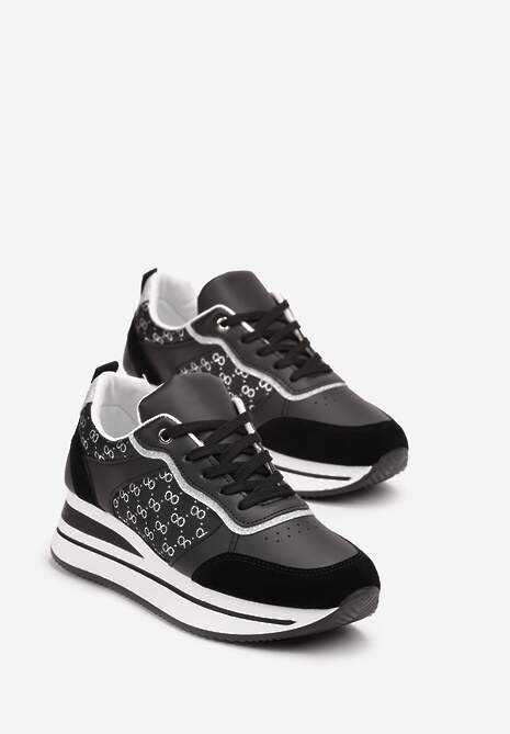 Czarne Sneakersy z Brokatem na Grubej Podeszwie Hilena