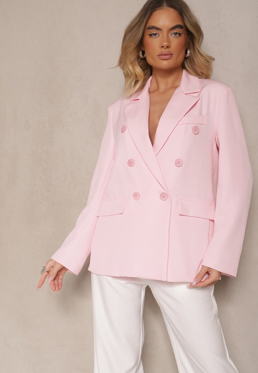 Jasnobeżowa Marynarka Dwurzędowa z Usztywnionymi Ramionami Emivori