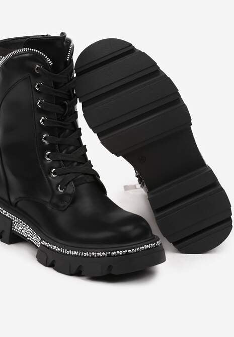 Czarne Botki w Typie Workerów z Ozdobnymi Cyrkoniami Eriselaes