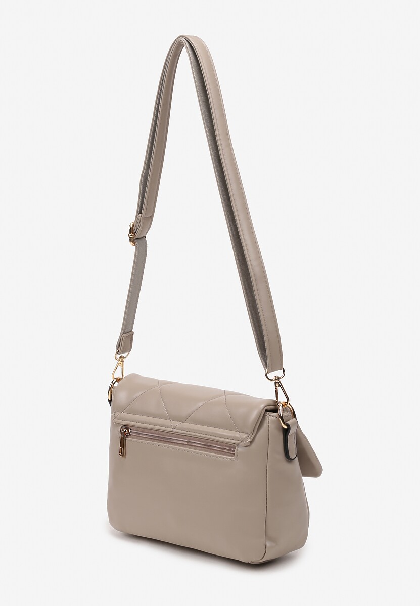 Ciemnobeżowa Torebka z Ozdobnym Pikowaniem na Klapie i Regulowanym Paskiem Pandoria