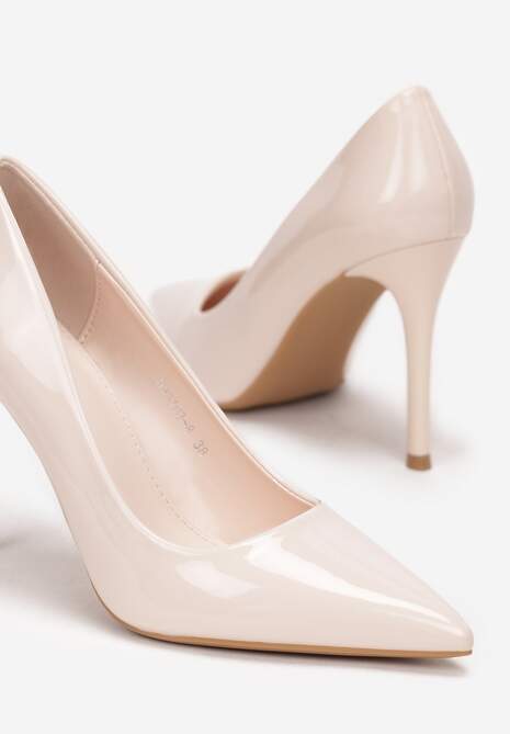 Jasnobeżowe Szpilki Lakierowane ze Szpiczastym Noskiem Adaira