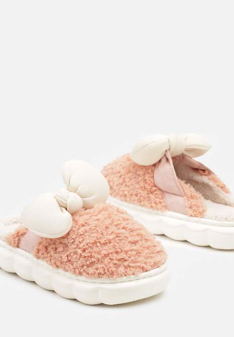 Pomarańczowe Płaskie Kapcie Ozdobione Kokardką Linnacira