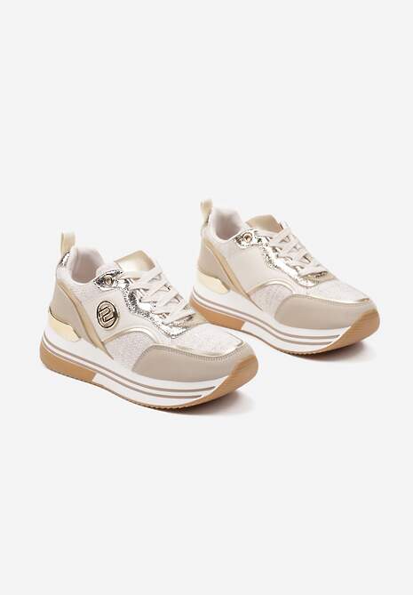 Beżowe Sneakersy z Metalicznymi Zdobieniami na Platformie Gonnella