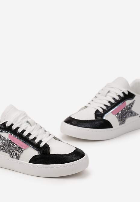 Biało-Czarne Sneakersy z Brokatowymi Wstawkami i Gwiazdką Reniva