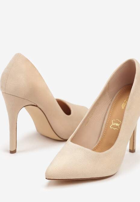 Beżowe Szpilki Vices z Wkładką ze Skóry Naturalnej Innatia