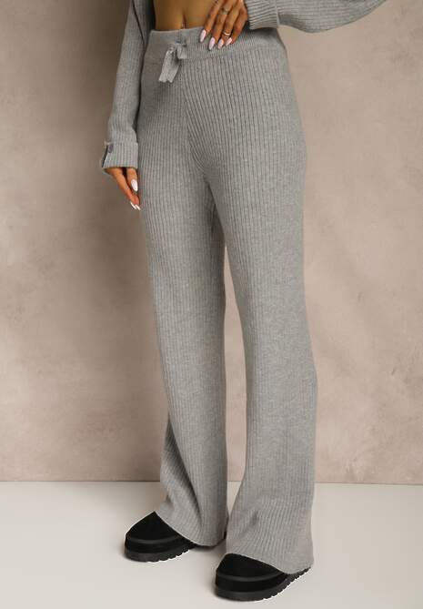 Ciemnoszary Komplet z Wełną i Bawełną Sweter z Guzikami i Szerokie Spodnie Reinelia