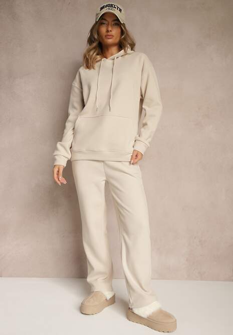Beżowy 2-częściowy Komplet Dresowy z Bluzą i Spodniami Orifira