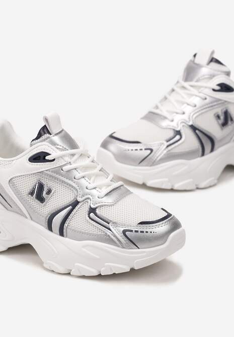 Białe Sznurowane Sneakersy z Siateczką i Wycięciami Solenare