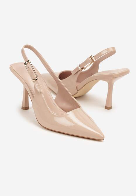 Jasnobeżowe Lakierowane Sandały Czółenka Slingback Silvesa