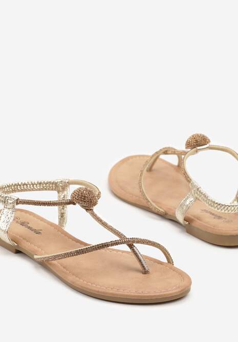 Złote Sandały w Minimalistycznym Stylu Zdobione Cyrkoniami Tanavia