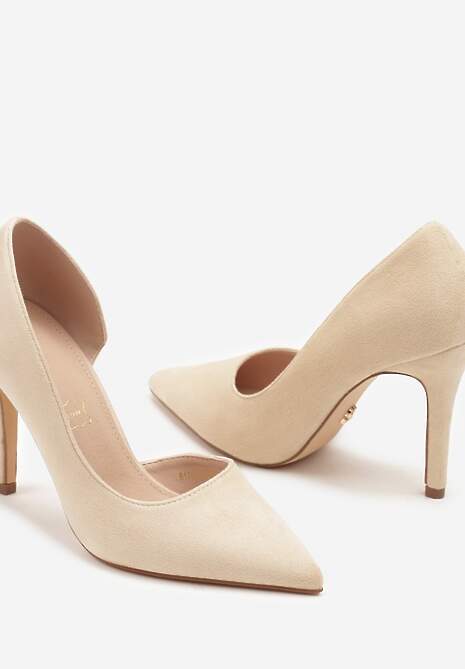 Beżowe Szpilki Vices z Wkładką ze Skóry Naturalnej Ozdobione Wycięciem Oliritia