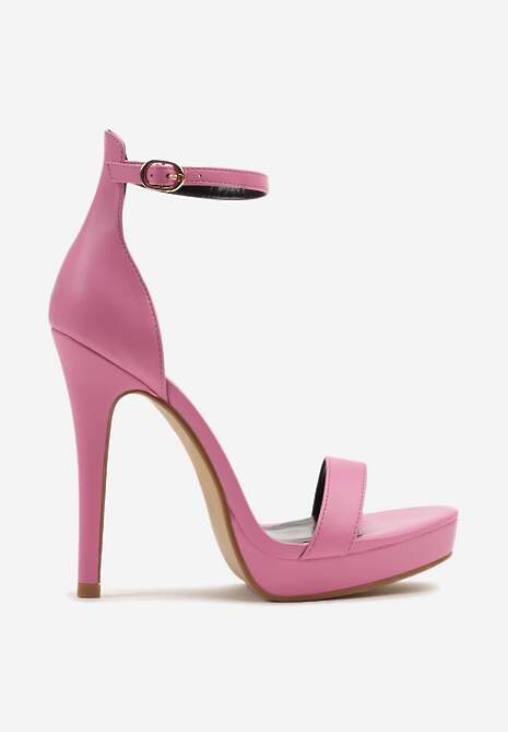 Różowe Sandały na Szpilce i Platformie z Paskiem Wokół Kostki Napelle