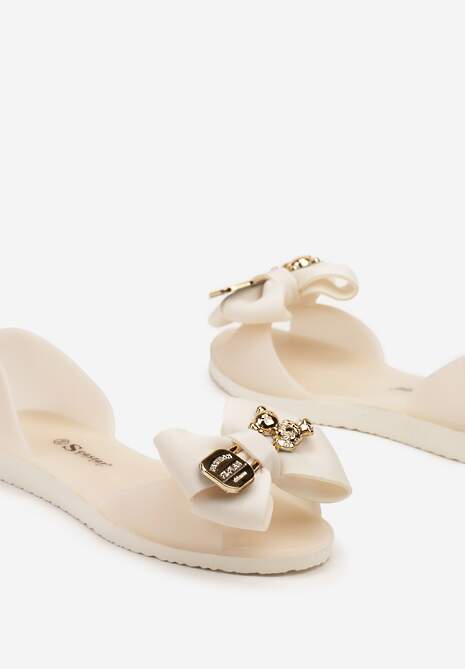 Beżowe Meliski Balerinki Wsuwane z Aplikacjami i Kokardą Aurbea