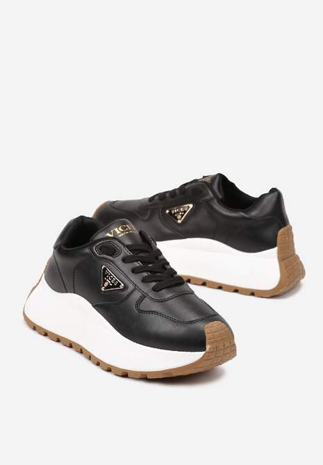 Czarne Sneakersy Vices na Platformie Ozdobione Metaliczną Aplikacją Nelviera