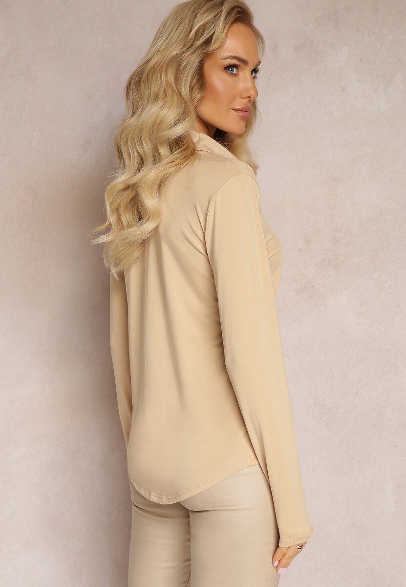 Beżowa Koszula Zapinana na Metaliczne Guziczki Darelin